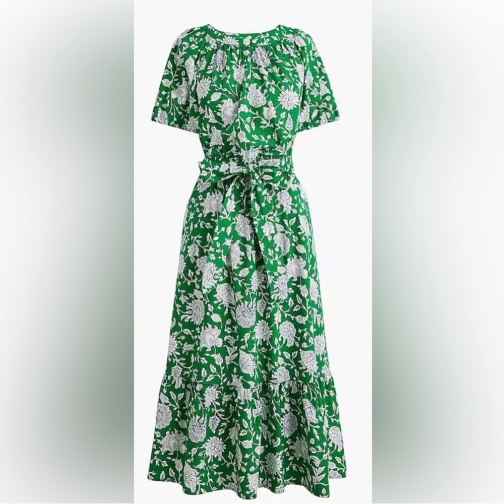 Jcrew Factory Floral Green Midi Dress